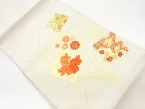 銀通し破れ色紙に草花模様織出し名古屋帯